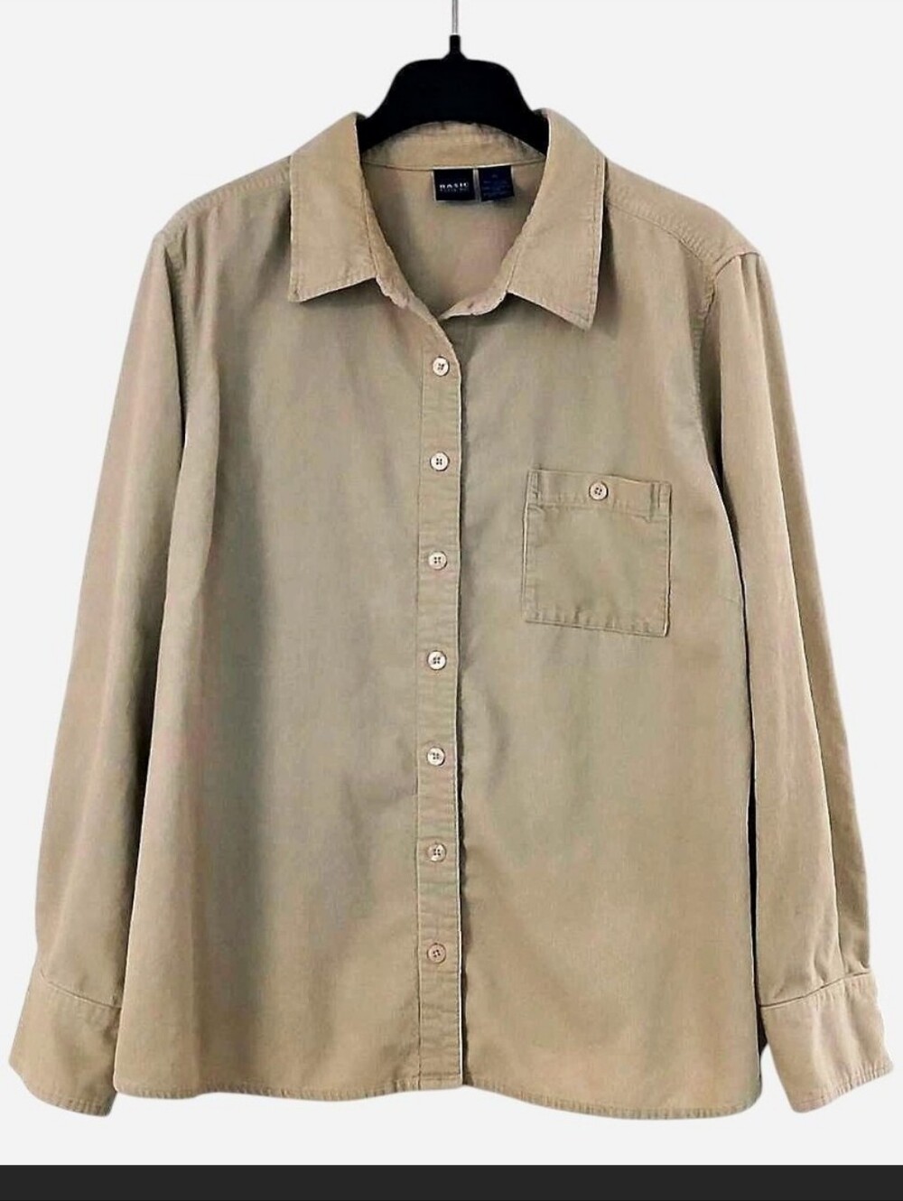 Basic Editions Women's Size 2X 100% Cotton Corduroy Button Down Shirt Beige